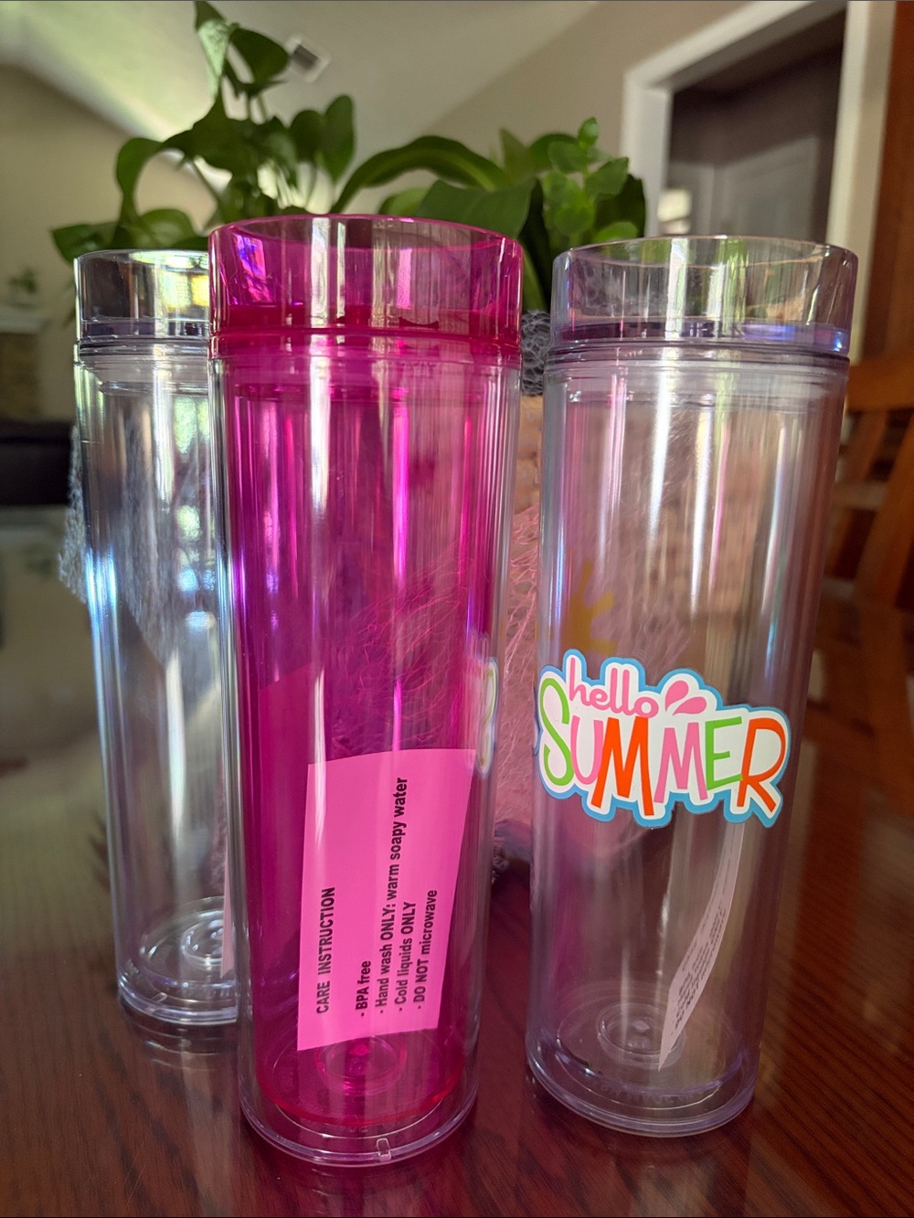 Hello Summer Clear, Plain Clear & Pink Double-Wall Tumbler Set of 3 w/o straws